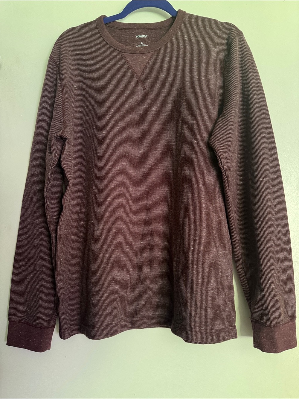 Sonoma Maroon Heather Waffle Crewneck Long Sleeve